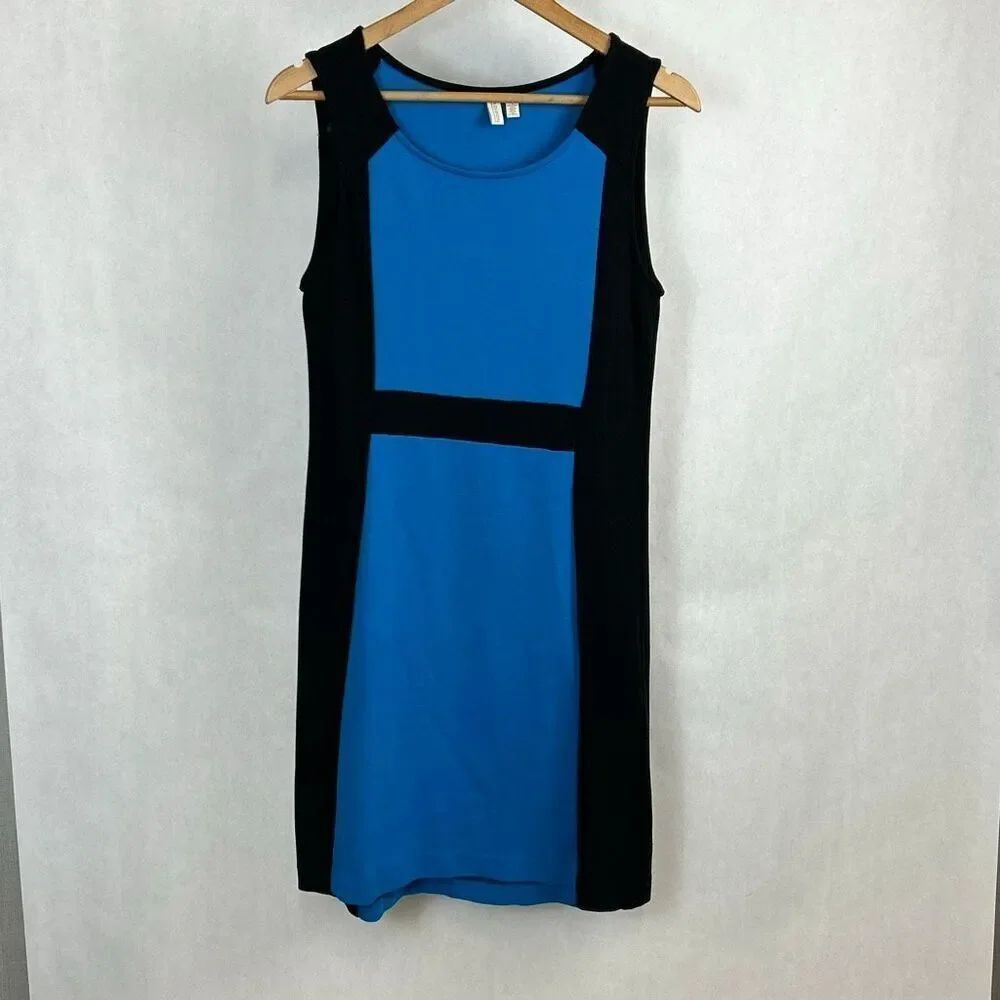 Madison Colorblock Sleeveless Tank Dress Sz Medium Turquoise Blue Black Stretch